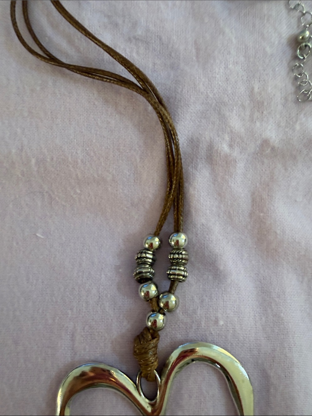 Brown Cord Necklace with Silver TONE Heart Pendant - Women's Jewelry - Picture 5 of 8